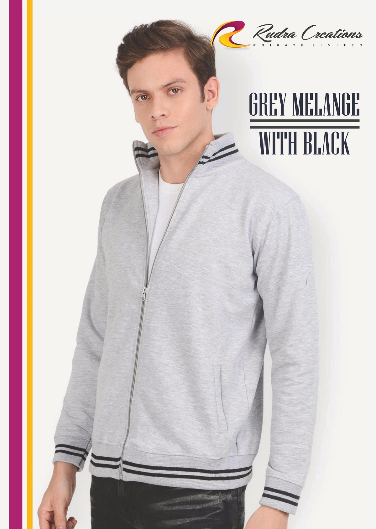 400 Gsm High Neck Collar Grey Melange with Black Hoodies